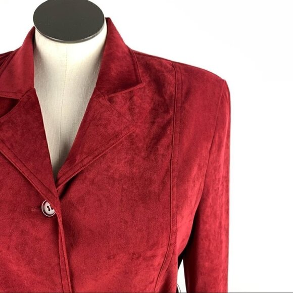 Briggs womens blazer size L red ultra suede career with pockets vintage 90s - Picture 5 of 10